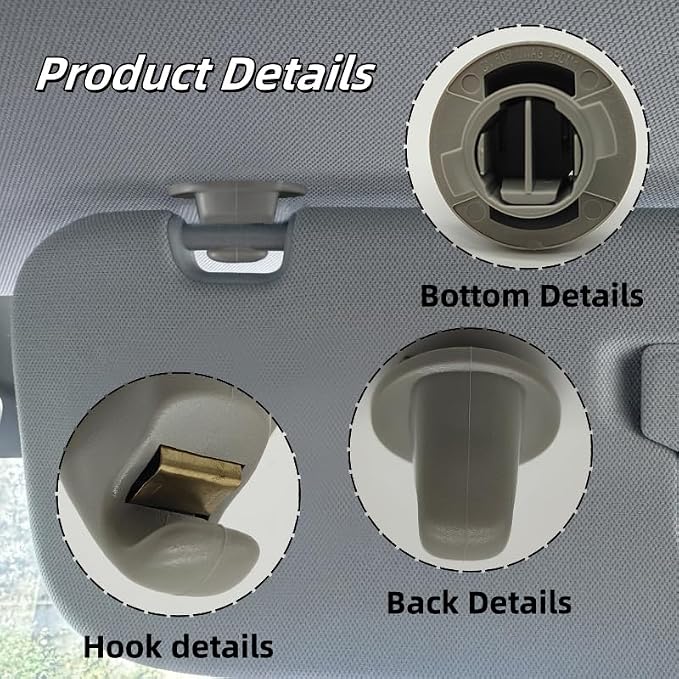Interior Sun Visor Hook Clip Bracket Fit for Volkswagen Atlas,for Touran,for Tiguan for T-ROC,for T-Cross,for Passat,for Golf MK7,MK8,for Crafter,for Arteon,2014-2024,(2pcs Grey)