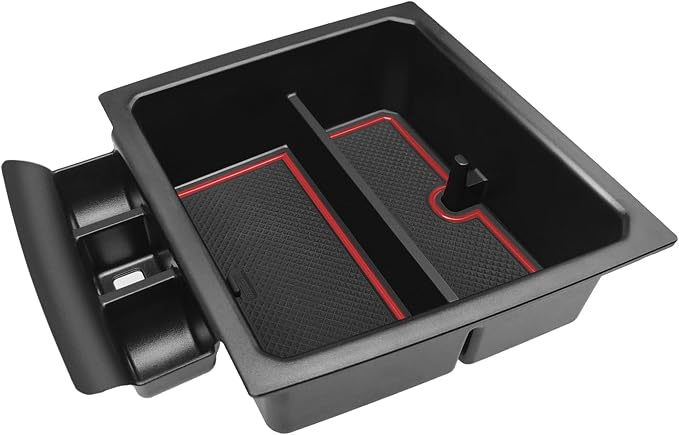 Muslogy Center Console Organizer Compatible with 2023-2025 2026 Chevy Colorado/GMC Canyon Accessories, Interior Storage Box Coin Container Armrest Secondary Tray Non-Slip Mat Fit with OEM Tray (Red)