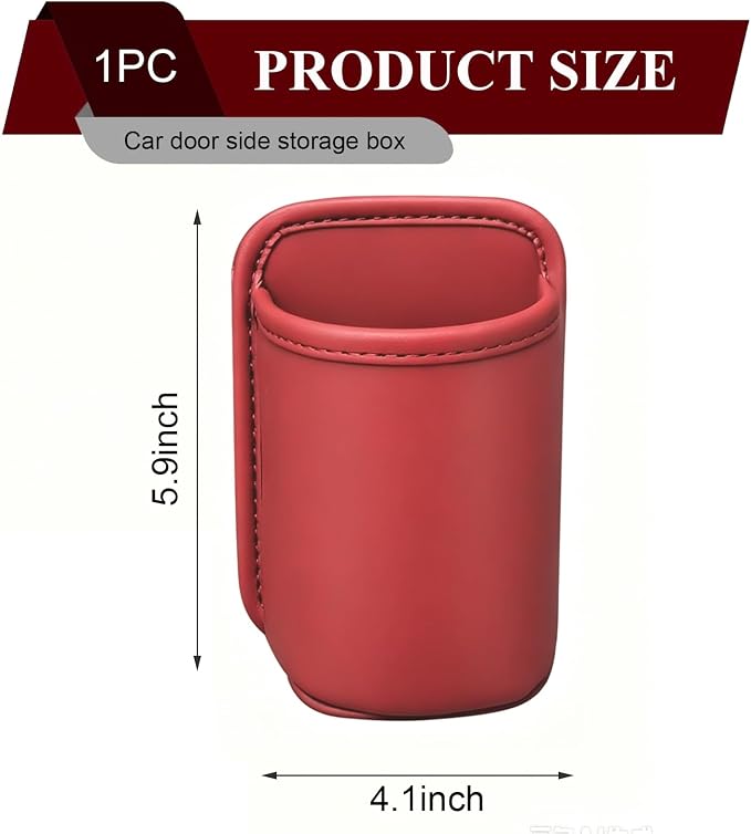 Car Cup Holder, Waterproof Leather Car Door Cup Holder, Clip-On Back Seat Storage Bag & Trash Can, Universal Hanging Drink & Phone Organizer Pocket for Most Cars (Red)