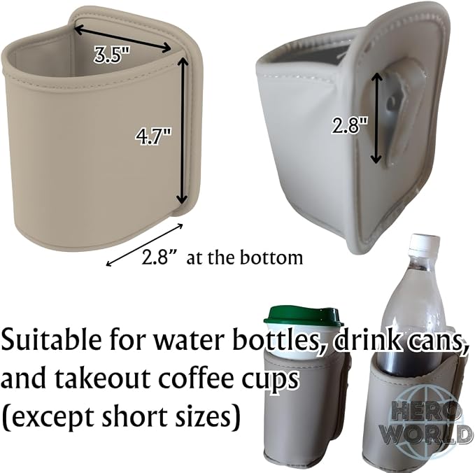 Large PU Leather Car Door Cup Holder Clip On or Hook Style Drink Holder Seat Side Hanging Storage Pocket for Water Bottle Coffee Cup Rear Back Seat Organizer (Hook, Caramel)