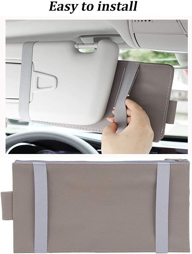 Car Sun Visor Organizer, Auto Interior Accessories Pocket Organizers, Registration and Document Holder, Personal Belonging Storage Pouch Organizer, Items for Car Vehicle (Grey)