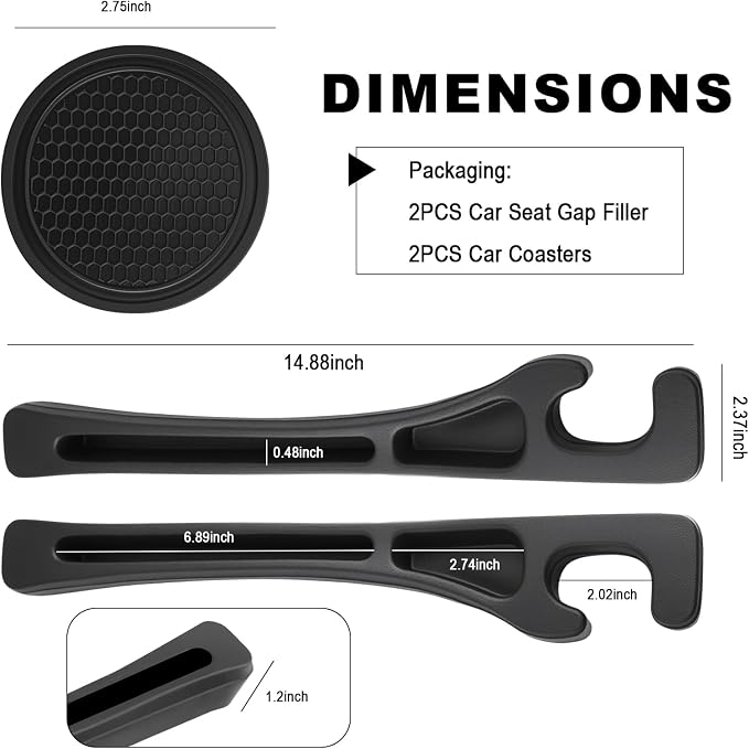 Car Seat Gap Filler Organizer with Cup Coasters,Flexible Car Seat Gap Plug with Storage Slot for Phones/Keys,Universal in Between Cars Seats Catcher Cars Interior Accessories