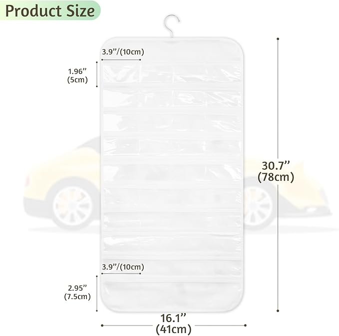Hanging Organizers for Mini Car Double Sided 80 Pockets Display Case for Toy Cars(Without Toy Cars) (One Piece White)
