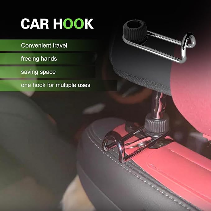 2 PCS Car Headrest Hooks, 10 KG Load-bearing Multi-functional Organizer, Rotatable Concealable Storage Hook, Seat Back Hanger for 0.47" - 0.59" Headrest Tube (Black)