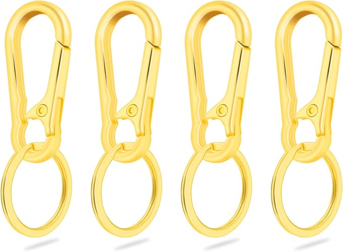 CooBigo 4Pack Small Keychain Rings, Metal Key Carabiner Clip, Mini EDC Key Ring Chain Holder Organizer for Purse Charm Hook, Car Keychain, Paracord Keychain Lanyard, Men and Women Key Fob (Gold)