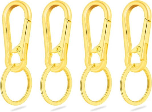 CooBigo 4Pack Small Keychain Rings, Metal Key Carabiner Clip, Mini EDC Key Ring Chain Holder Organizer for Purse Charm Hook, Car Keychain, Paracord Keychain Lanyard, Men and Women Key Fob (Gold)