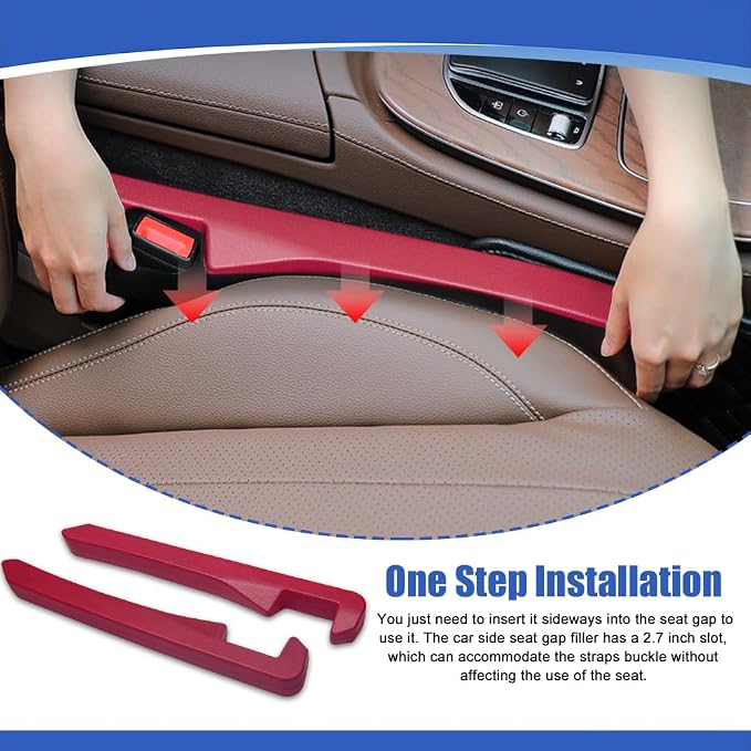 2PCS Car Seat Gap Filler, Car Blocker, PU Leather Fill The Gap Between Seat and Center Console, Universal Car Interior Accessories Flexible Seat Gap Organizer for Most Cars (Red)