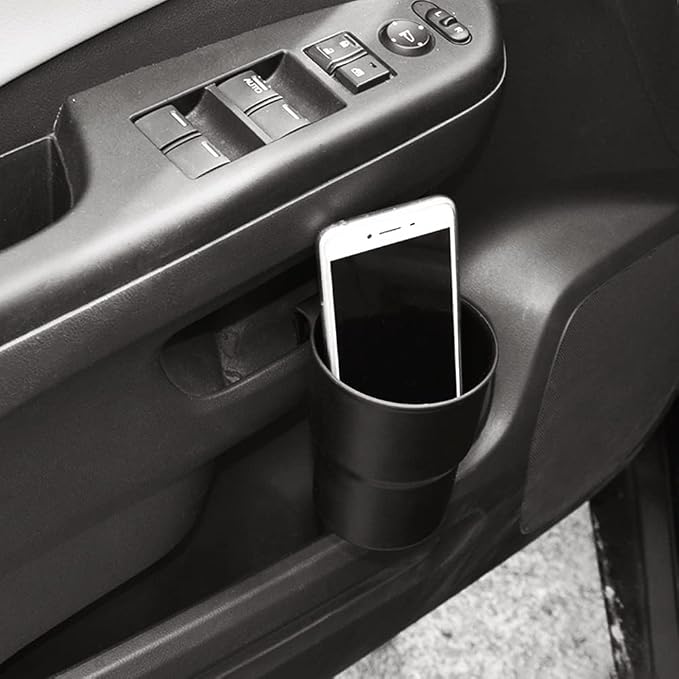 MiOYOOW Car Cup Holder Hook, Wear-Resistant Auto Drink Holder 3.54'' Caliber Window Door Cup Holder with Ventilation Clip for Coffee Water Bottles Key Coin Brown