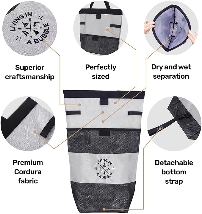 Living in a Bubble Wet Dry Laundry Bag – Portable Waterproof Laundry Hamper for RV, Campervan & Travel – Foldable Clothes Organizer with Separate Wet & Dry Compartments