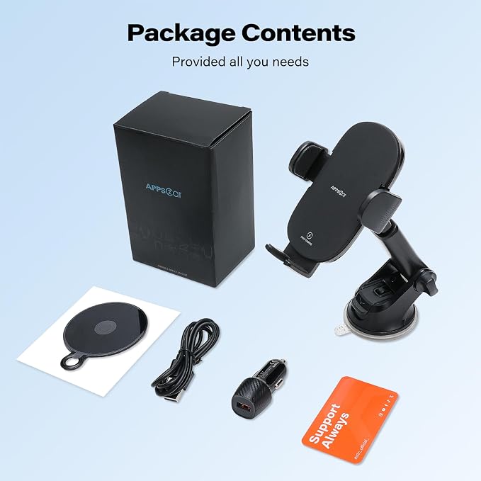 APPS2Car Suction Phone Mount Wireless Car Charger, 15W Dashboard Wireless Charger for Car, Compatible with iPhone, Samsung, LG and More