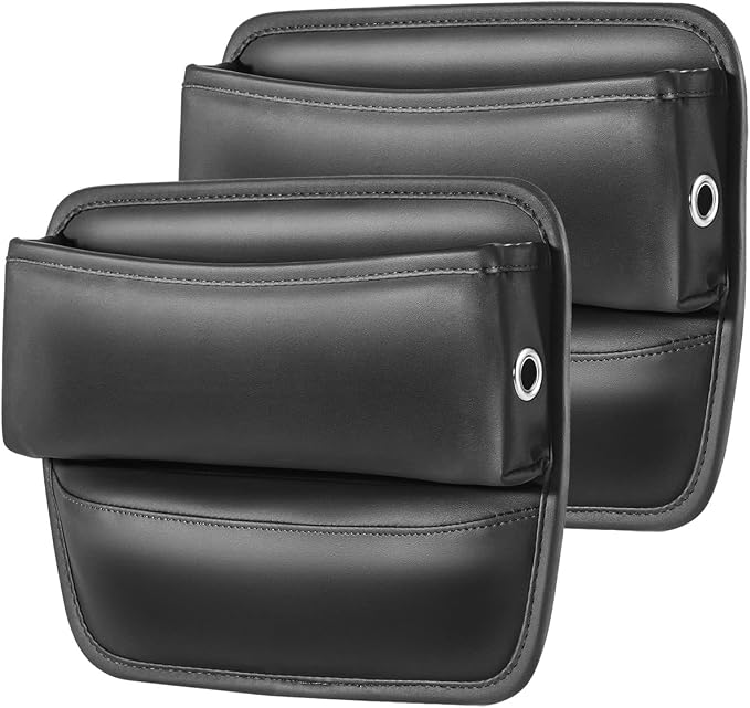 Car Seat Gap Filler Organizer, Premium PU Leather Console Catcher Side Storage Box with Cable Management Holes, Universal Fit Gap Stuffer for Phones & Wallets, Black 2 Pack