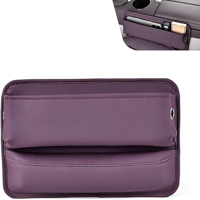 Car Seat Gap Organizer, Leather Multi-Pocket Storage Pouch, Automotive Seat Gap Organizer for Phone, Keys & Small Items, Universal for Most Cars (Purple)