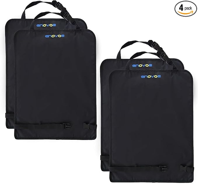 Enovoe Car Seat Protectors for Kids - 4 Pack Premium Quality Car Seat Cover Back Seat Offers Waterproof Protection from Mud and Scratches - 18" x 24" with Adjustable Straps and Games for Kids