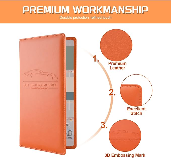 JUSTTOP 2Pack Car Registration and Insurance Holder,Car Document Holder for Cards License with Magnetic Shut,Vehicle Glove Box Car Organizer for Documents, Cards, License(Orange)
