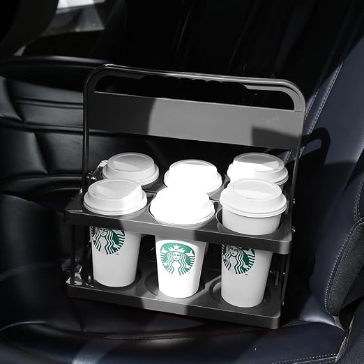 Bodaon 6 Cup Drink Carrier with Handle, Plastic Cup Carriers for Drinks, Drink Holder for Car, Take Out Delivery Drivers Accessories, Portable Foldable Reusable Mobile, Use for Food Delivery Bag
