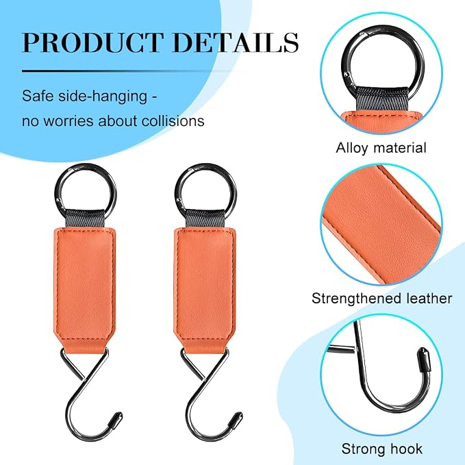 HZEL Car Seat Headrest Hook, 2PCS Multifunctional Vehicle Seat Back Hanger Holder for Purse Bags Coat, Automotive Interior Organizer Storage Hook, Universal for Automobile RV Truck (Orange)
