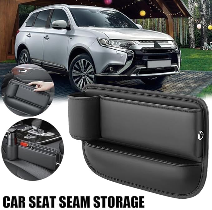 2026 Upgrade Car Storage Box with Cup Holder, Leather Cup Holder Gap Bag,Seat Storage Box Gap Filler Organizer for Glasses Phone Keys and Cards (Brown, Passenger Seat) (Passenger Seat+Brown)