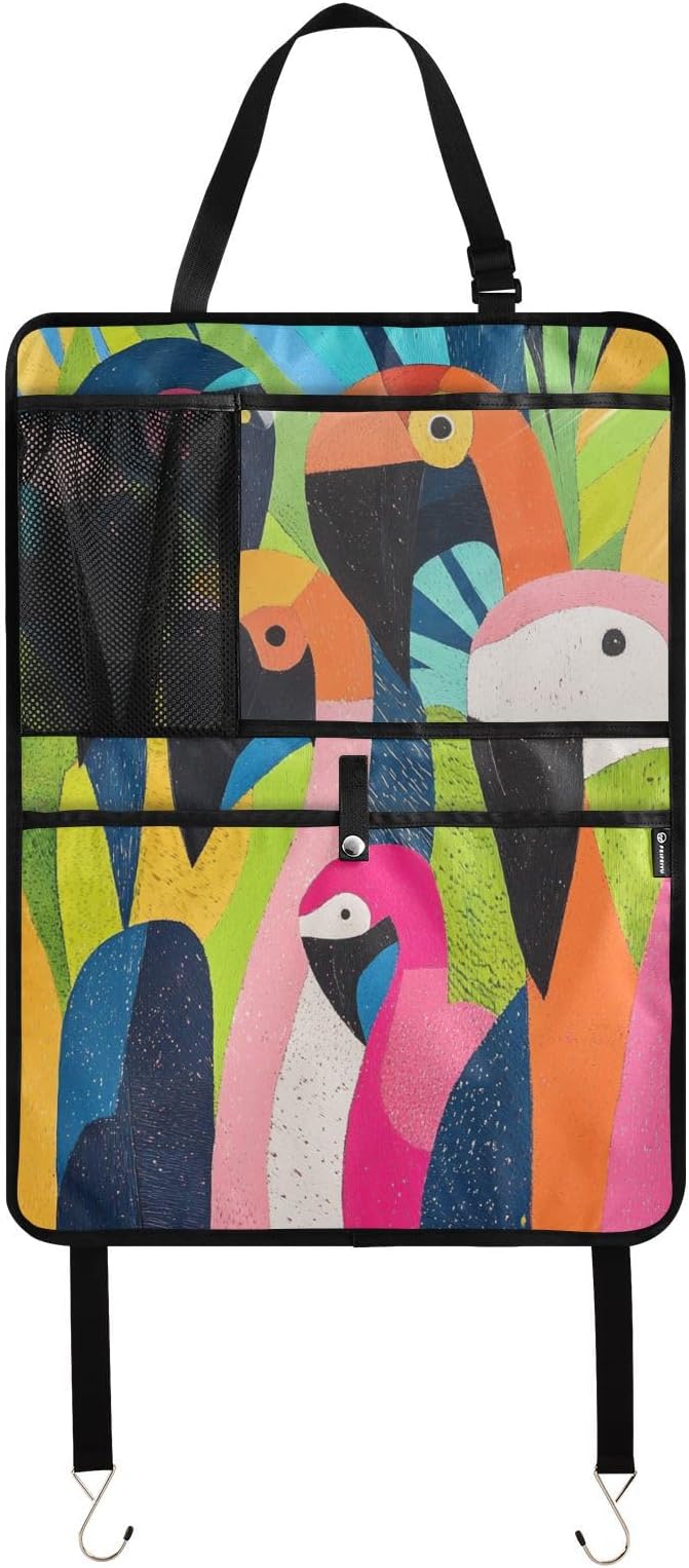 Pop Art Parrot Flamingo 2 Pack Backseat Car Organizer with Storage Pockets Seat Back Organizers for Kids Kick Mats Backseat Protector Automotive