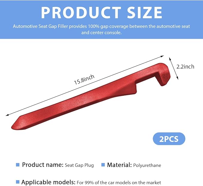 2 PCS Car Seat Gap Filler, PU Leather Car Seat Side Gap Filler to Fill The Gap Between Seat and Console, Universal Car Seat Gap Filler to Prevent Item from Falling for Most Vehicles (Red)