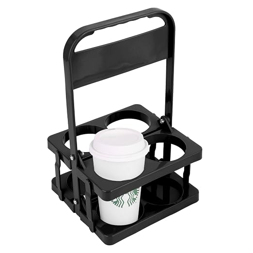 Bodaon 4 Cup Drink Carrier with Handle, Plastic Cup Carriers for Drinks, Drink Holder for Car, Take Out Delivery Drivers Accessories, Portable Foldable Reusable Mobile, Use for Food Delivery Bag