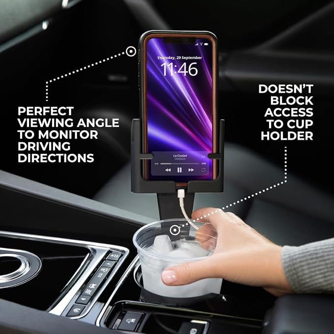 Phone Holders for Your Car, Cup Holder Phone Mount, Universal Adjustable Expander Cradle Hands-Free Driving - Compatible with All Smartphones Car Mount for iPhone Samsung Google Android Mobile Black