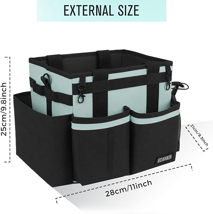 SCAVATA Compact Wearable Cleaning Caddy, Small Cleaning Supplies Organizer with Handle & Shoulder Straps for Housekeepers, Under Sink & Car Cleaning Tool Organizers Bag, Baby Blue