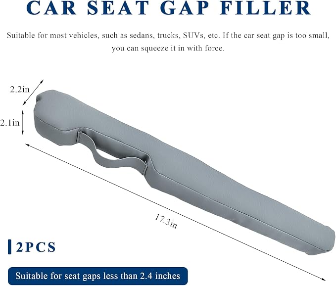 2 PCS Leather Car Seat Gap Filler, No Drop Auto Gap Seam Filler Slide Free Pad with Securing Strap, Seat Crevice Plug Drop Blocker Between Seats & Consoles for SUV Truck Sedan (Light Gray)