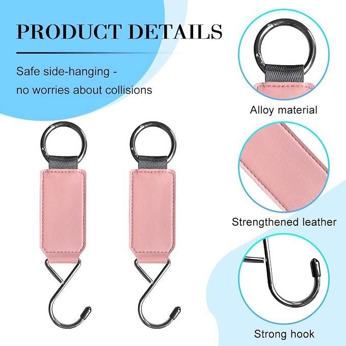 HZEL Car Seat Headrest Hook, 2PCS Multifunctional Vehicle Seat Back Hanger Holder for Purse Bags Coat, Automotive Interior Organizer Storage Hook, Universal for Automobile RV Truck (Pink)