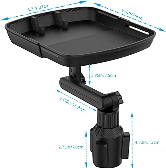 Kelofam Larger Cup Holder Tray, 10 inch Car Food Tray for Eating, Detachable 3 in 1 Car Cup Holder Expander and 360° Rotating Car Cup Holder Tray Table with Phone Holder, Road Trip Essentials