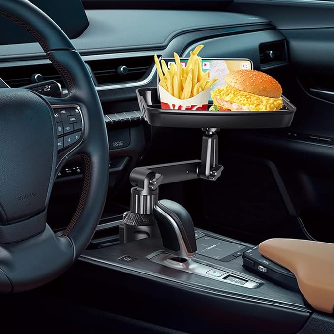 Cup Holder Tray Table, Expander Car Drink Food Tray for Eating, 360º Rotating Adjustable Stretchable Non-Slip Car Cup Holder Trays, Cars Interior Organizer Accessories(Black,Size:8inch)