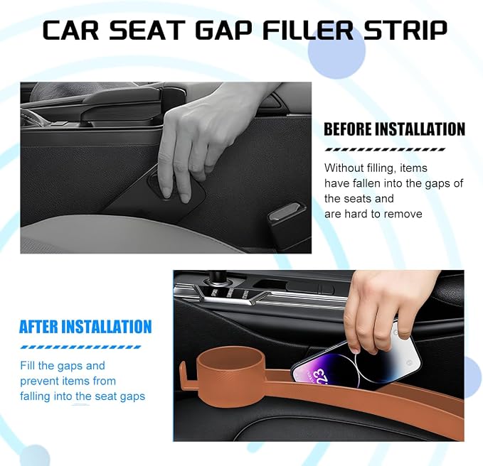 Car Seat Gap Filler, 2PCS Anti-Drop Multifunctional Vehicle Seat Side Gap Plug with Storage Slot, Automotive Blocker Seam Filler Console Organizer, Universal for SUV RV Truck (Orange)