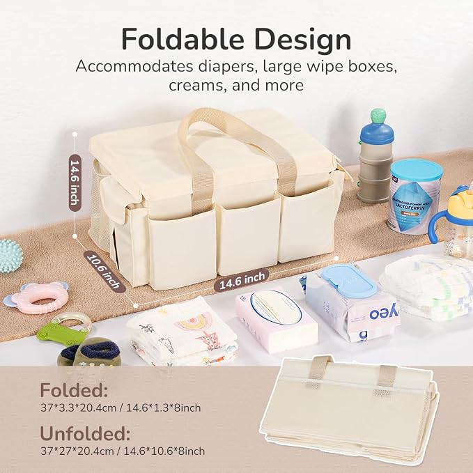 YOHOOLYO Baby Diaper Caddy Organizer, Large Portable Storage Basket for Newborn Essentials, Nursery Must-Have for Boys and Girls, Gift for Baby Shower and Registry Must-Have, Car and Travel Caddy