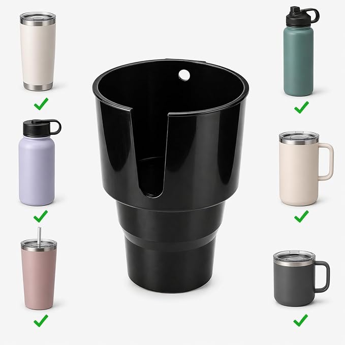 Car Cup Holder Expander for Large Bottles, Fits 32 oz to 40 oz Water Bottles and Handle Mugs, Secure Base for Most Vehicle Cup Holders, Durable ABS, Easy to Install, Durable ABS (Black)
