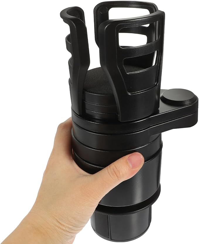 Cabilock Dual Car Cup Holder Expander, Adjustable Multifunctional Vehicle Water Bottle Holder with 360° Rotating Base, Large Expandable Organizer Extender for Auto Mugs