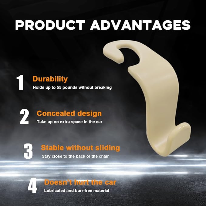 povtii 4PCS Car Seat Headrest Hook, Auto Back Seat Hanging Storage Organizer, Vehicle Seatback Hanger Holder for Purse Handbag Coat Umbrella, Universal Interior Car Accessories (Beige)