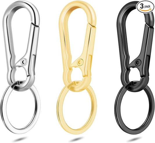 3Pack Assorted Metal Carabiner Clip, Small Keychain Rings, Mini EDC Key Ring Chain Holder Organizer for Purse Charm Hook, Car Keychain, Paracord Keychain Lanyard, Key Fob for Men and Women