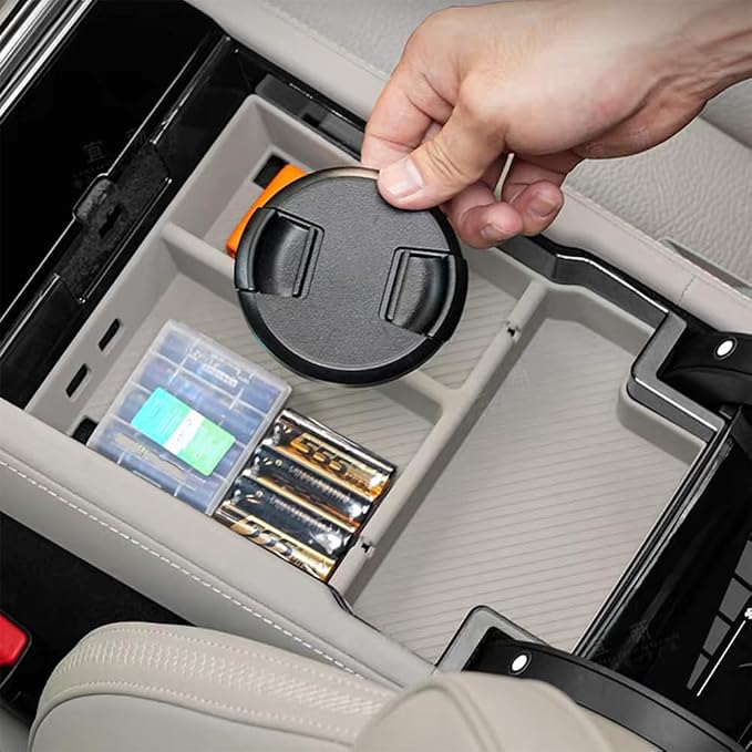 For Volvo Accessories Insert Armrest Tray Center Console Organizer, 2026 xc60 2026 XC90 Middle Console Organizer Tray, Storage Box (2026 XC90 Black Storage box)