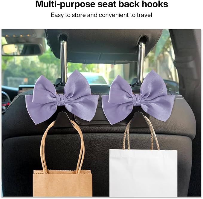 2 Pack Car Seat Headrest Hook, Auto Seat Hook Hangers Storage Organizer Interior Accessories for Handbag Clothes Coats Grocery Bags (Light purple)