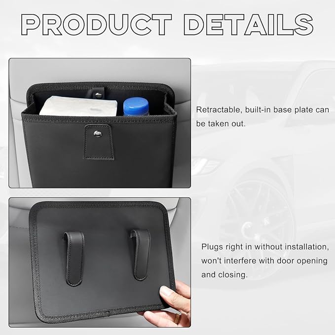 Yourkar Car Trash Can, Foldable Waterproof Leather Car Garbage Organizer Holder, Automotive Mini Dustbin Container with One Roll Trash Bag, Universal Interior Car Accessories (Black, M)