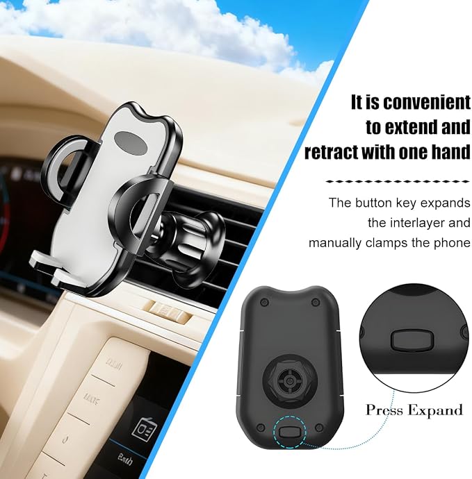 Car Phone Holder, 360° Rotatation Vehicle Air Vent Cell Phone Mount with Hook Clip, Hands Free Automotive Interior Smartphones Cradle, Universal for Most Vehicles (Gray)