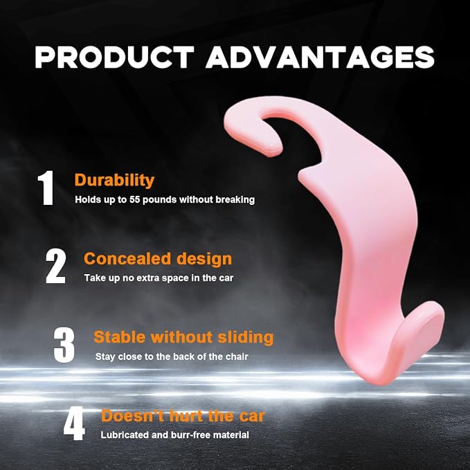 povtii 4PCS Car Seat Headrest Hook, Auto Back Seat Hanging Storage Organizer, Vehicle Seatback Hanger Holder for Purse Handbag Coat Umbrella, Universal Interior Car Accessories (Light Pink)