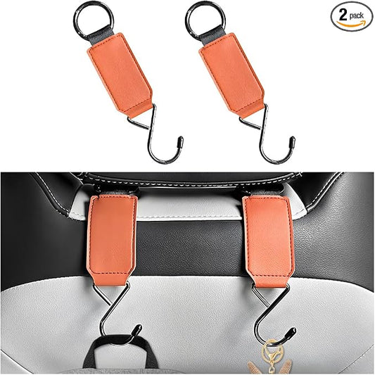 HZEL Car Seat Headrest Hook, 2PCS Multifunctional Vehicle Seat Back Hanger Holder for Purse Bags Coat, Automotive Interior Organizer Storage Hook, Universal for Automobile RV Truck (Orange)