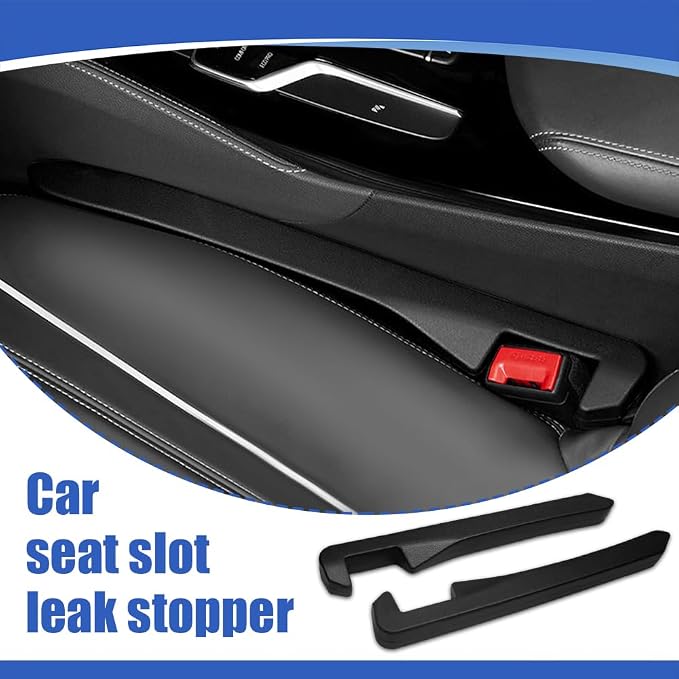 2PCS Car Seat Gap Filler, Car Blocker, PU Leather Fill The Gap Between Seat and Center Console, Universal Car Interior Accessories Flexible Seat Gap Organizer for Most Cars (Black)