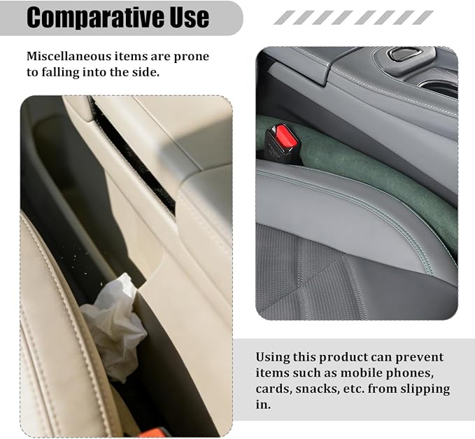 2PCS Car Seat Gap Filler, 2PCS Leather Between Chair Console Gap Plug to Impede ltems from Dropping, Automotive Interior Seat Seam Guard Stopper, Universal for Sedan RV Truck (Green)