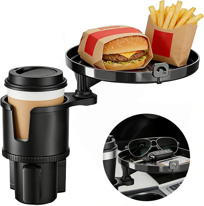 SAMPUSS 2-in-1 Car Cup Holder Tray Car Food Tray Car Table Car Seat Tray | 2-in-1 function foldable and detachable function 360°rotation road trip essentials car accessories interior