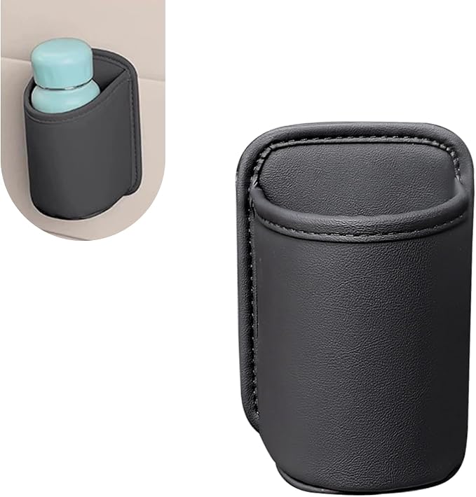 Car Cup Holder, Waterproof Leather Car Door Cup Holder, Clip-On Back Seat Storage Bag & Trash Can, Universal Hanging Drink & Phone Organizer Pocket for Most Cars (Black)