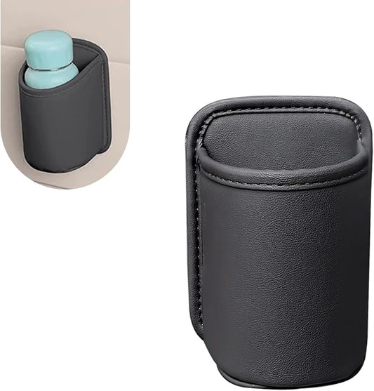 Car Cup Holder, Waterproof Leather Car Door Cup Holder, Clip-On Back Seat Storage Bag & Trash Can, Universal Hanging Drink & Phone Organizer Pocket for Most Cars (Black)