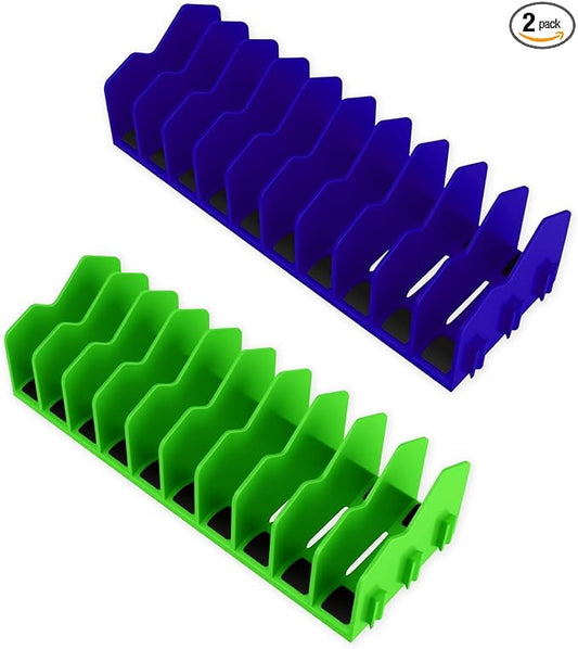 2PCS Plier Organizer Rack, 10-Slot Pliers Cutters Holder with Non-Slip Rubber Base, Extendable ToolBox Drawer Storage Accessories, Fits 3" H Tools, Pliers, Screwdrivers, Wrenches (Blue/Green)