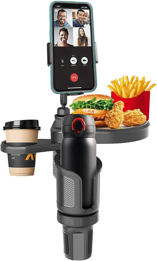 4-in-1 Upgrade Car Cup Holder Tray- Expandable Car Food Table Tray | Multifunctional Detachable Car Tray with Phone Holder | Adjustable Cup Holder for Car Road Trip Essentials