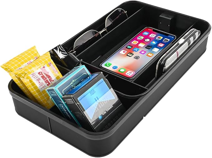 Car Armrest Extra Storage Box,Center Console Organizer,Dash Mount Phone Holder,Auto Rear Front Seat Organizer Tray, Car Small Caddy for Key,Sunglass,Wallets (Black)